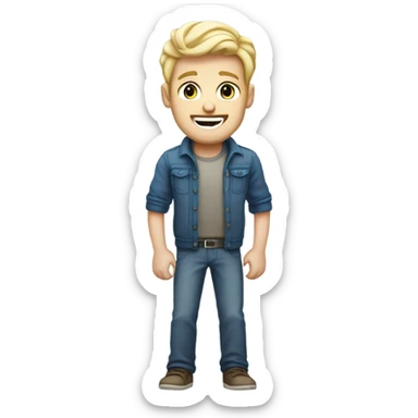 full body raised arms light curl blonde 30yo man blue eyed pale skin sticker