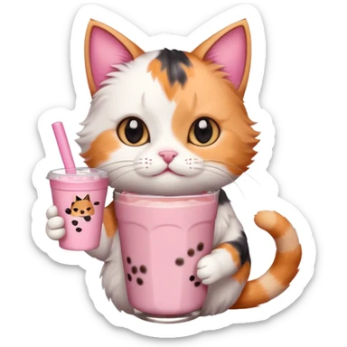 cute cat holding a cup of boba tea, saying 'you want some?' sticker