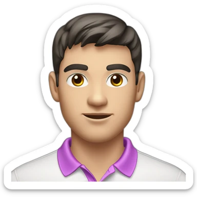 young handsome man with straight short dark hair and dark eyes with large eyelashes and plump pink lips protruding cheekbones in a sports polo shirt sticker