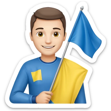 a Ukrainian man with the flag of Ukraine sticker