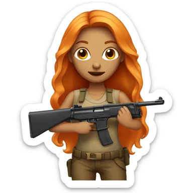 Tan girl with long orange hair holding a gun sticker