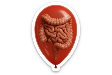 intestino umano anatomico chiuso in un palloncino rosso, iperrealistico 4k sticker