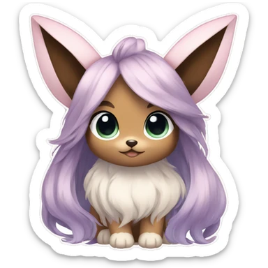 Kawaii Shiny Pastel Eevee with dark brown long emo hair covering her eyes Full Body sticker