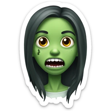 Green Zombie brunette long hair girl with mouth open horror  sticker
