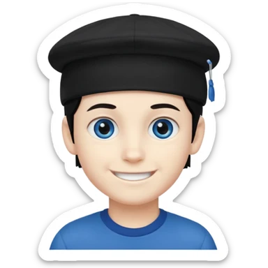 Menino branco de cabelo escuro, boné preto, olhos azuis sticker