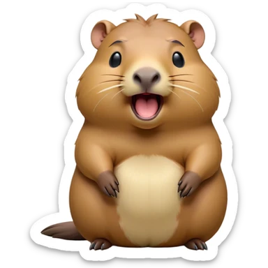Cinematic Cute Yawning Capybara Portrait Emoji, Head tilted slightly with a dramatic, wide-open yawn, showcasing a plush, rotund body with a gently relaxed capybara face, including a short snout and subtly drooping ears, with drowsy, half-closed eyes rendered in exquisite detail; high shine, relaxed yet expressive, styled with a dash of playful natural charm, soft glowing outline, capturing the essence of a sleepy yet affectionate capybara that appears ready to stretch out for a peaceful nap! sticker