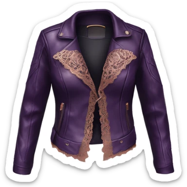Realistic Isolated dark purple leather jacket open with rose gold lace bustier underneath.  sticker
