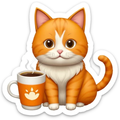 Gato naranja aún lado de un café frio tomando el popote con sus patitas sticker