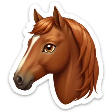 Cinematic Elegant Chestnut Horse Portrait Emoji, Head held high with a serene, graceful gaze, showcasing a magnificent chestnut fur with a radiant shimmer, flowing mane and tail, and luminous amber eyes that exude beauty and grace, Simplified yet majestically refined features, highly detailed, glowing with a soft, ethereal light, high shine, poised and breathtaking, stylized with an air of pure elegance, capturing the essence of a stunning and graceful steed, so beautiful it feels like it could gallop out of the screen with effortless charm! sticker