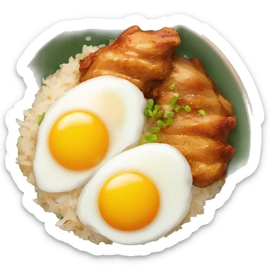 chicken thigh rice bowl with two eggs sticker