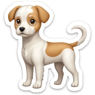 a full body white beagle x maltese x chi dog the size of a kelpie with light brown ears and a light brown patch on one eye sticker