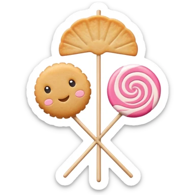 A minimalist Apple-style logo combined with fish cake with pink swirl (narutomaki), rice cracker (senbei), and dango on a stick arranged in a clean, modern design sticker
