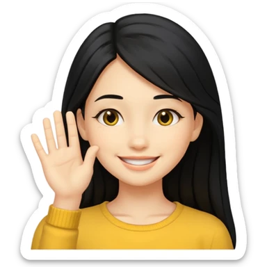 yellow smiling face girl with one hand flat under chin sticker