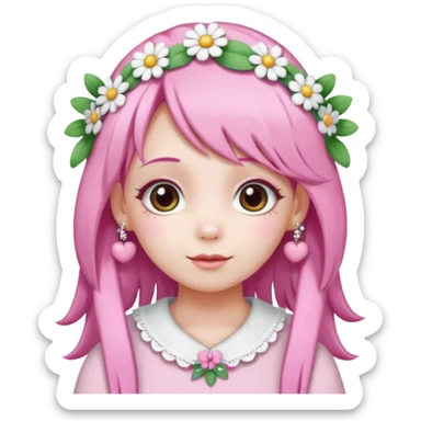 A girl with pink and white hair, adorned with flowers as hair accessories, wearing My Melody clothing.Let the girl be older  sticker