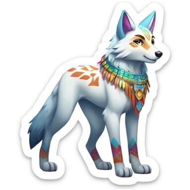 Anthro Colorful Shiny Fionbri-Falvie-sparkle-wolf-sona with tribal markings full body sticker