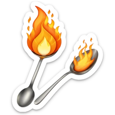 Una cuchara de metal y una llama de fuego por debajo sticker