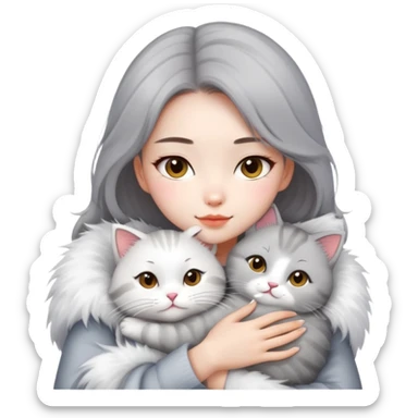 chinese fashion girl hugging  cat sticker
