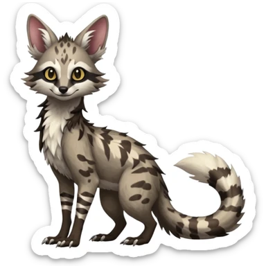 Feral Rare Fantasy   Vernid-Sergal-Genet-Trico-species by LiLaiRa, random markings, tufted tail, tufted ears, full body sticker