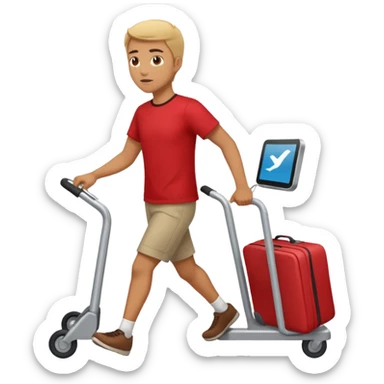Tourist Character in Red Shirt Moving with purpose through the terminal. sticker