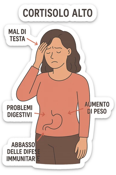 donna Cortisolo alto con freccie che indicano. In italiano sticker