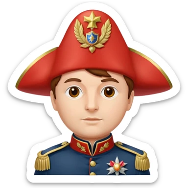 Tomato wearing Napoleon Bonaparte's bicorne hat and military officer uniform sticker