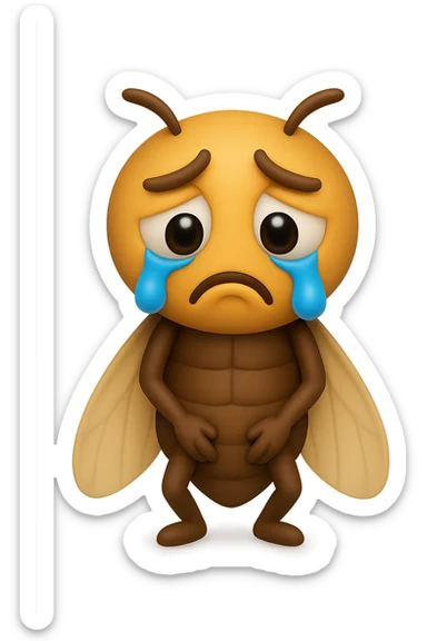 EMOJI STILE IPHONE 3D DI una cicala triste che si tocca le cosce e piange perché non le piace il suo fisico, posa frontale, fagli anche la parte bianca degli, non solo la pupilla sticker