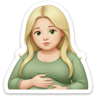 Beautiful chubby Pregnant woman belly blonde with long hair sage green top sticker