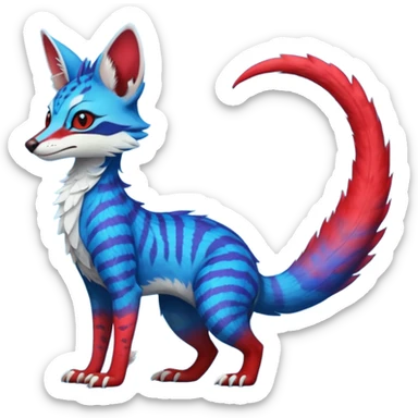 Feral Rare Fantasy vibrant cyan-cobalt-blue-crimson-red-gradients-colored colorful Vernid-Sergal-Genet-Trico-species by LiLaiRa, random markings, tufted tail, tufted ears, full body sticker