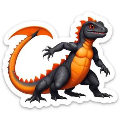 A black Salandit-Charmeleon-newt-hybrid-Fakémon-creature with orange belly sticker