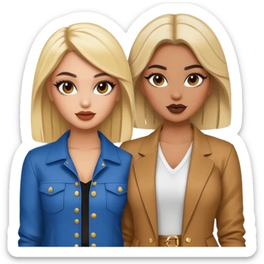 Boujy baddie best friends blonde and brunette, trendy heavy makeup sticker