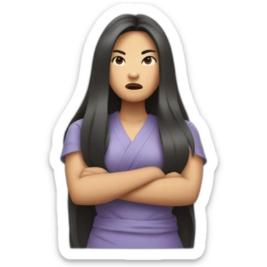 angry arms crossed asian woman with long hair sticker