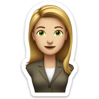 executive woman, straight golden brown hair, green eyes, heart shaped face sticker