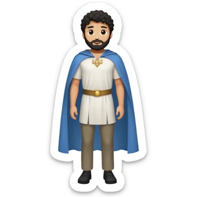 
-Apariencia: Joven de unos 25-30 años, atractivo,.
-Rostro: Ojos oscuros, piel ligeramente morena, rasgos árabes finos.
-Cabello: Negro, algo rizado o suelto, con barba fina.
Cuerpo entero Cuando es “Don Carlos”, viste como cristiano (camisa blanca, capa corta, colores sobrios). sticker