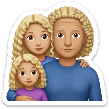 Papá calvo moreno, hija rizada con pelo largo  y mamá rubia pero que no se abracen, la mamá lacia sticker