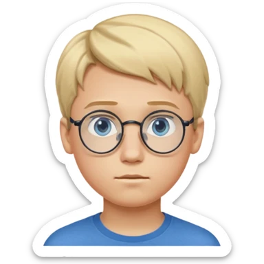 Blonde teen boy with medium short middle parted hair,blue eyes, round Glasses looking judging to the Side sticker