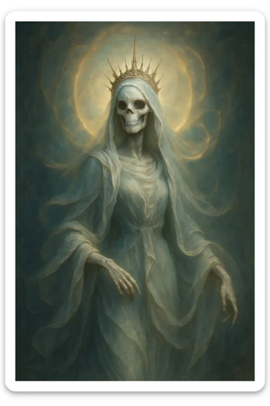 goddess skeleton, elegant, ethereal, fantasy, flowing robes, glowing aura sticker