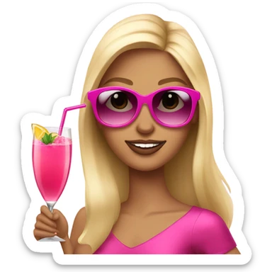 beautiful blonde girl in sunglasses holding a pink cocktail sticker