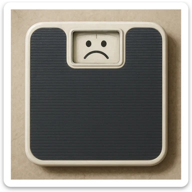 realistic illustration of a weighing scale with a sad face symbol on the display sticker