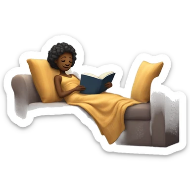 Lady laying on couch under a blanket reading a book sticker