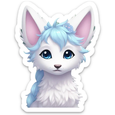 Anthro Cute Cool Blushing Pastel Innocent Shy Kawaii gorgeous sparkly ethereal fantasy anime animal creature with blue eyes furry sona with flowers and ribbons beautiful aesthetic sticker
