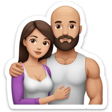 Muscular Bald man with a beard crazy in love with his young brunette wife  sticker