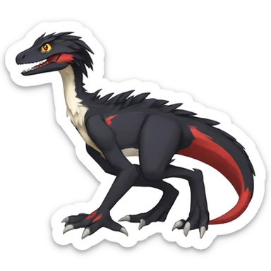 Anthro Cute cool black red white yellow nargacuga-velociraptor-sergal animal hybrid Fakemon full body sticker