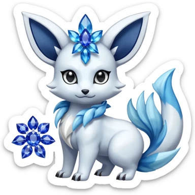 Floral Absol-Glaceon-Nidorina-Amaura-Alolan-Vulpix-Dialga-fusion adorned with Sapphire jewelries sticker