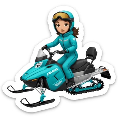 Can you create an emoji of a brunette girl on a teal polaris khaos 850 155 snowmobile about to jump sticker