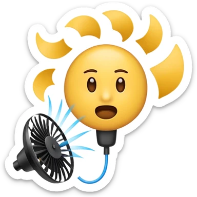 Create a shit emoji being thrown from a fan, like "shit in the fan" expression.
Use the actual "shit emoji" and try version with electric fan sticker