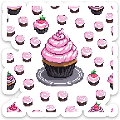 pixel art cupcake with swirled pink frosting sticker