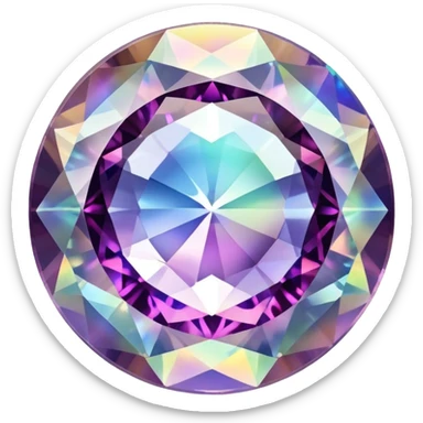 Round cut gemstone of mystic quartz with swirling holographic colors inside sticker