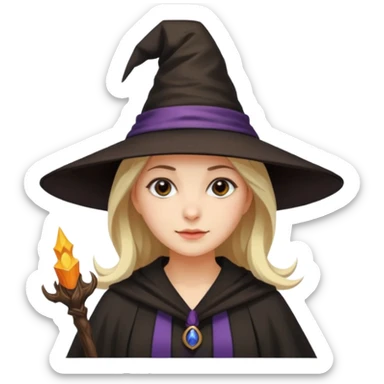 A younger woman with a witch's hat and robes (classic student or young witch look). sticker