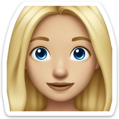 girl with chest length hair, middle parted hair, level 6 blonde; medium-light skin tone, blue eyes; smiling sticker