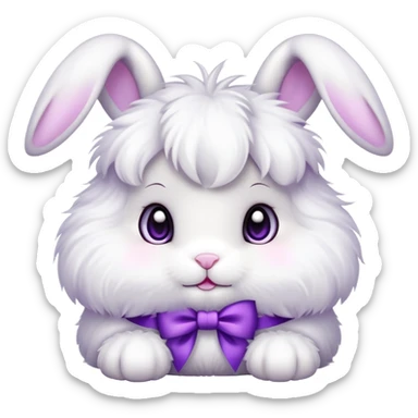 cute white bunny wearing purple bows sticker